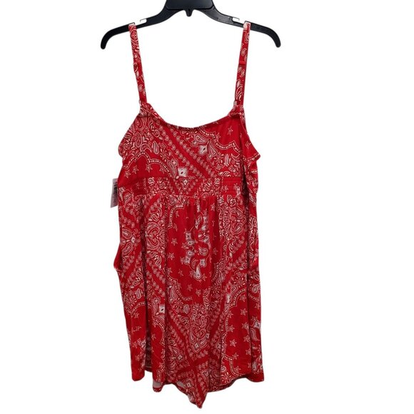 Torrid Supersoft Red White Paisley Bandana Sleeveless V-neck Romper NWT Plus 2 - Picture 7 of 8